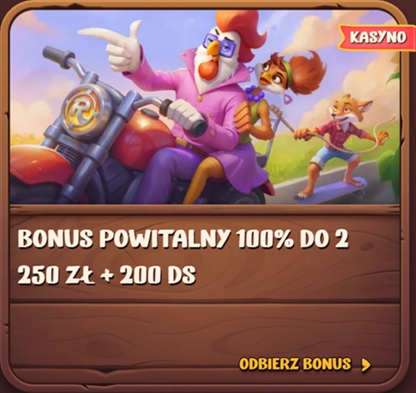Roostino Casino bonus powitalny 100% do 250 zł + 200 DS