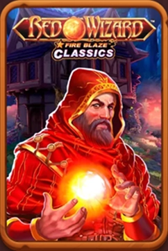Czarodziej w czerwonym płaszczu trzymający ognistą kulę, grafika z gry Red Wizard Fire Blaze Classics